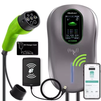 Wallbox QOLTEC EV laadimisjaam Type 2 22 kW LCD 2 RFID-kaarti 3-faasiline 5 m kaabel hotellisüsteem