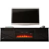 TV-kapp kaminaga Cama Meble GRANERO mudel — 200 x 56,7 x 35 cm, must/must läige, 2 ust, 2 riiulit, lükanduksed, MDF/puitlaastplaat