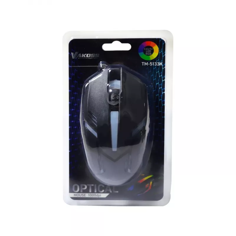 Juhtmega mängurihiir VAKOSS TM-5133K, optiline 1000 DPI, 3 nuppu, USB, must