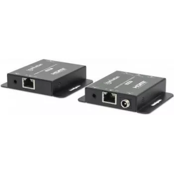 Manhattan 4K HDMI üle Etherneti pikenduskomplekt, pikendab 4K@30Hz signaali kuni 40 m või 1080p@60Hz signaali kuni 70 m ühe Cat6 Etherneti kaabliga, saatja ja vastuvõtja, toide kaabli kaudu (PoC), must, kolmeaastane garantii