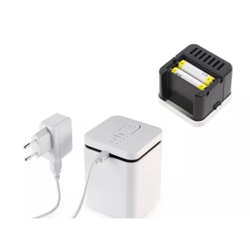 Aroomidifuusor Stylies ELARA/Valge — aurustav, kuni 25 m² ruumidele, 2 h taimer, AC/patarei/USB, 1,3 W, 74×74×100 mm