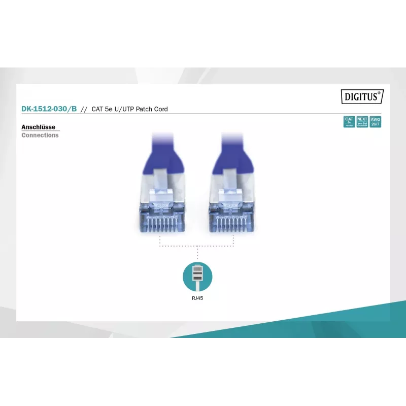 Paigalduskaabel U/UTP cat.5e PVC 3m sinine