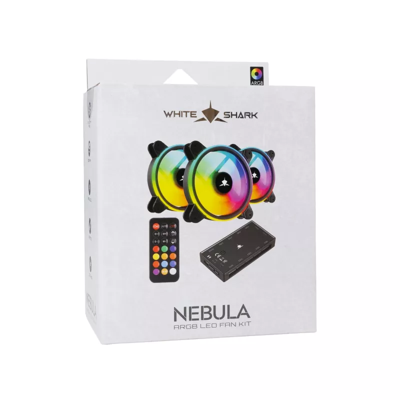 Korpuseventilaatori komplekt White Shark Nebula-2 Must — ARGB 120 mm ventilaatorid (komplekt)