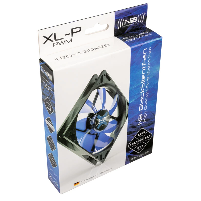 Arvutikorpuse ventilaator NoiseBlocker BlackSilentFan XLP 120 mm, 2000 p/min, 128 m³/h, 31 dB, 4,5 V, must