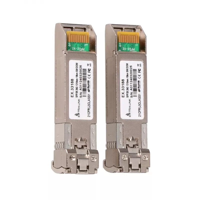 Extralink SFP28 25G 2-Pack | SFP28 moodul | 25Gbps, LC/UPC dupleks, 1310nm, 10km, ühemoodiline, DOM võrgusaatja-vastuvõtja moodul
