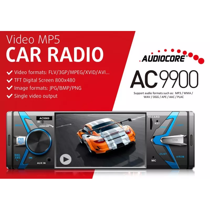 Audiocore AC9900 MP5 AVI DivX Bluetooth handsfree peaüksus + kaugjuhtimispult