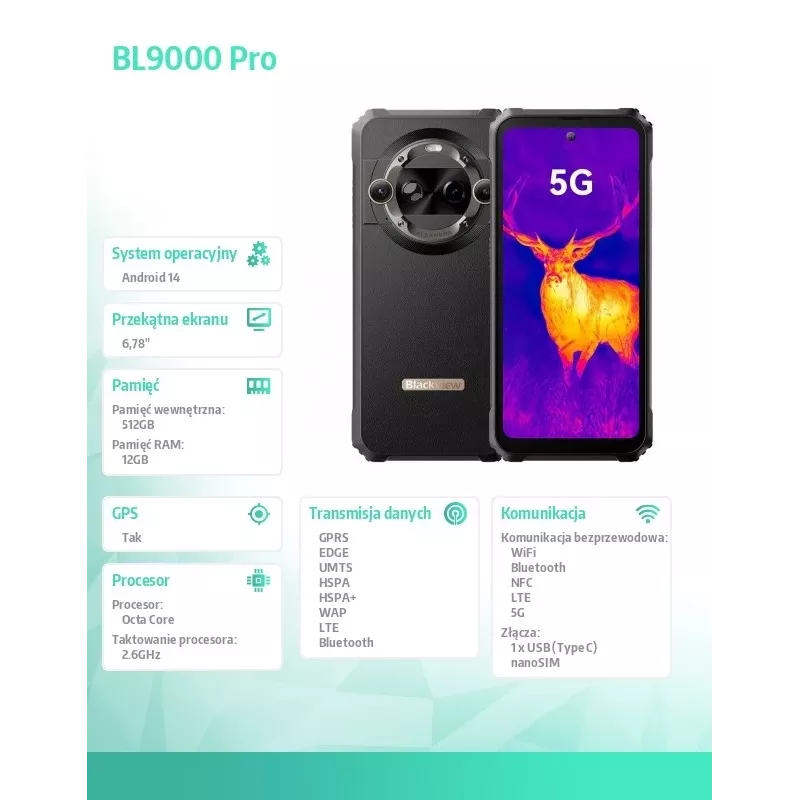 Blackview BL9000 Pro 5G 12/512GB termokaamera Must