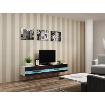 Teleriiul Cama Meble VIGO NEW 30/180/40, valge pealispind, must läikiv raam, 1800×400×300 mm
