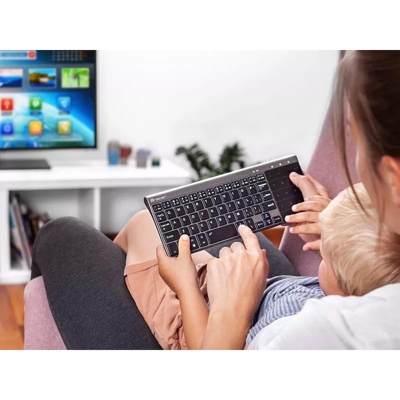 Juhtmevaba RF täissuuruses klaviatuur TRACER TRAKLA46934, QWERTY inglise, 2,4 GHz nano vastuvõtja, membraan, must/hall