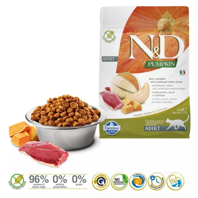 FARMINA N&D Pumpkin Cat Duck and Cantaloupe Melon Adult - kuiv kassitoit - 300 g