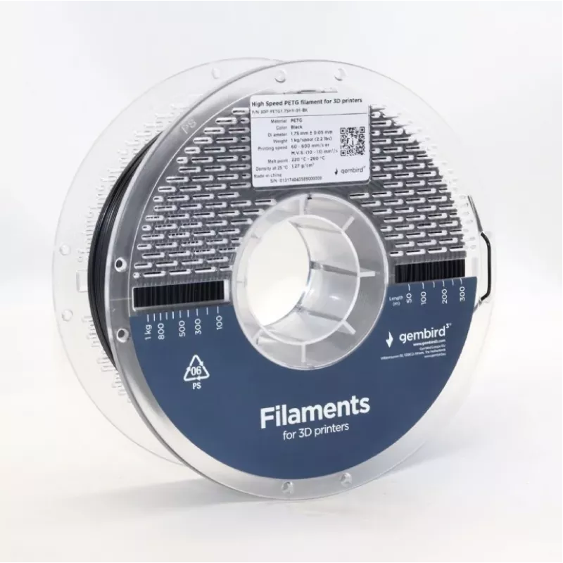 3D-printimise filament Gembird PETG 1,75 mm Must 1 kg