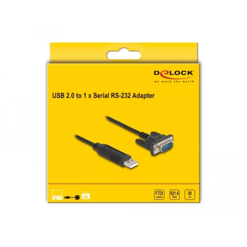 DeLOCK USB 2.0 RS-232 seeriaadapter 50 cm FTDI, must