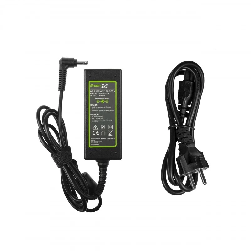 Toiteadapter roheline Cell AD40P 45W sülearvutitele, 19V 2.37A, AC-to-DC, 100–240V sisend, must