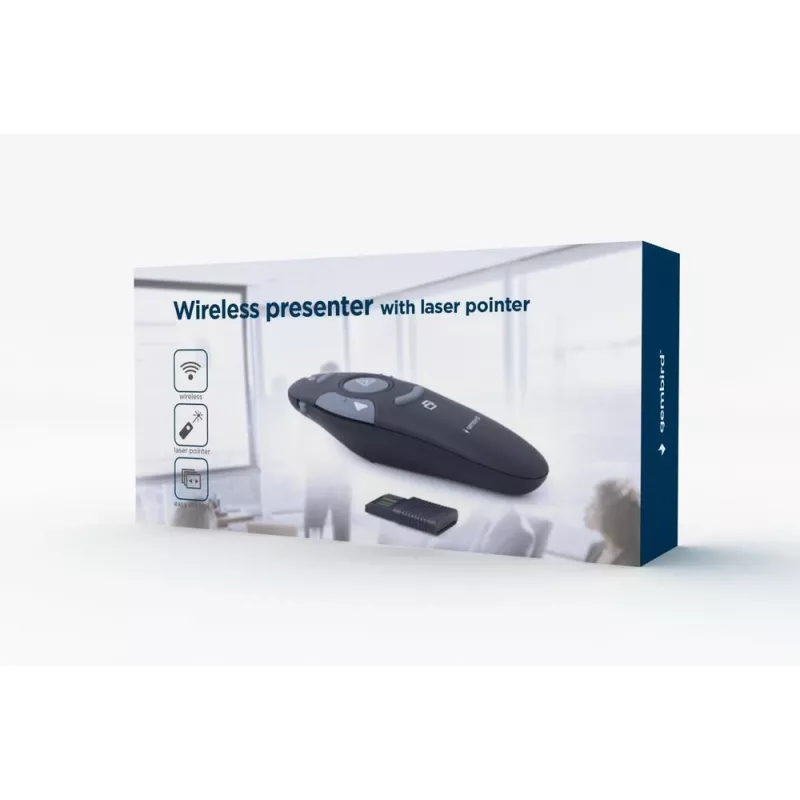 GEMBIRD juhtmevaba IR esitaja WP-L-11, 4 nuppu, 2,4 GHz RF USB vastuvõtja, must, AAA patarei