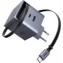 UGREEN X615 65W GaN kiirlaadija 1x USB-C, 1x USB-A ja sissetõmmatava kaabliga (mudel 65825)