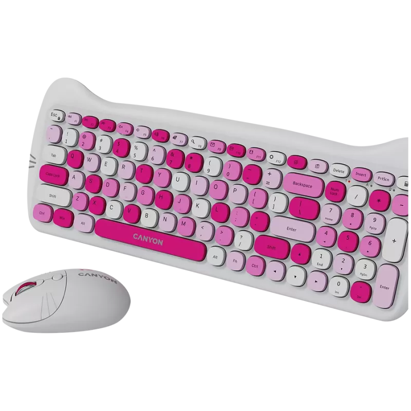 Juhtmevaba klaviatuuri ja hiire komplekt CANYON HSET-W6 Roosa Kitty Edition
