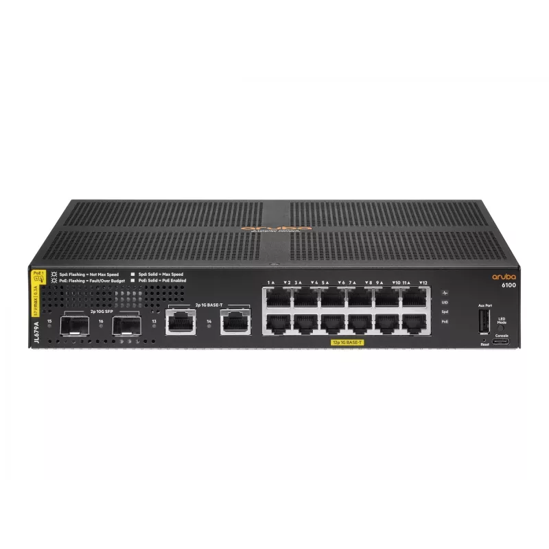 HPE Aruba Networking 6100 12G Class4 PoE 2G/2SFP+ 139W Hallatav L3 Gigabit Ethernet (10/100/1000) Power over Ethernet (PoE) 1U Must