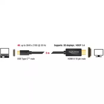 Video kaabliadapter DeLOCK 85260 USB USB-C HDMI 3 m Must