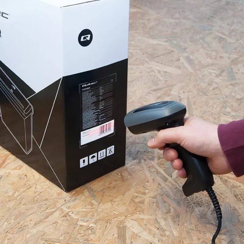 Käeshoitav vöötkoodilugeja QOLTEC 50863 — 1D/2D skanner, USB-juhtmega, LED-andur, must, 5V, 1,8 m kaabel