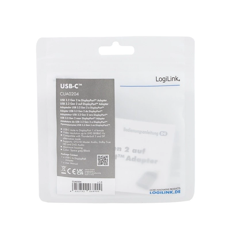 LogiLink CUA0204 USB-C kuni DisplayPort kaabli pistikuadapter Must Hall