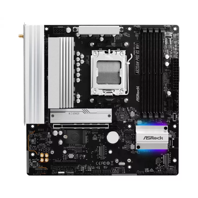 Emaplaat ASROCK A620AM PRO RS WIFI AM5 microATX, AMD A620, 4×DDR5, Wi‑Fi, HDMI, DP, 3×M.2, 2×SATA, 7.1 audio, 1Gb LAN