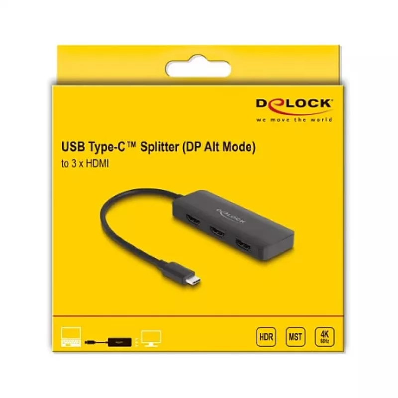 DeLOCK USB USB-C Splitter DP Alt Mode 3 × HDMI MST 4K 60 Hz