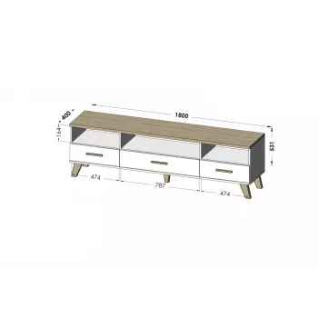 Cama RTV stand LOTTA 180cm Valge + sonoma oak