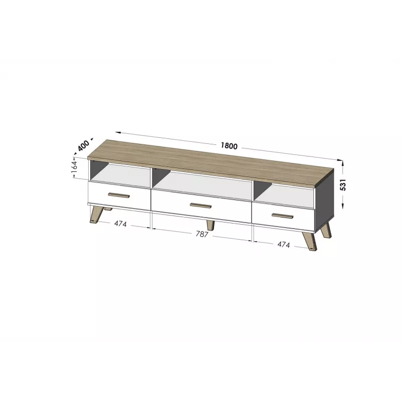Cama RTV stand LOTTA 180cm Valge + sonoma oak