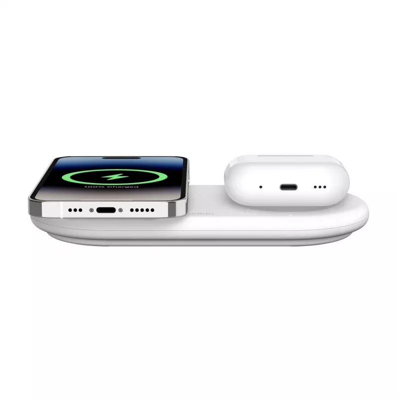 Belkin WIZ021VFWH - 2-ühes juhtmevaba laadimisalus Qi2 tehnoloogiaga 15 W, valge