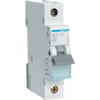 Hager MCN125. Pooluste arv: 1P. Vahelduvvoolu sisendsagedus: 50/60 Hz, nimivoolu väljund: 25 A. Laius: 17,5 mm, sügavus: 70 mm, kõrgus: 83 mm (MCN125)