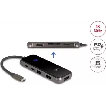 Dokkimisjaam DELOCK USB USB-C 4K HDMI jaotur SD/microSD pesa PD 3.0 85W (92001)