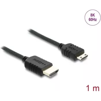 HDMI-kaabel DELOCK 81687 — 1 m, HDMI tüüp A (isane) tüüp C (Mini, isane), 48 Gbit/s, kuni 7680 × 4320, kullatud kontaktid, must