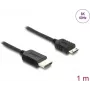 HDMI-kaabel DELOCK 81687 — 1 m, HDMI tüüp A (isane) tüüp C (Mini, isane), 48 Gbit/s, kuni 7680 × 4320, kullatud kontaktid, must