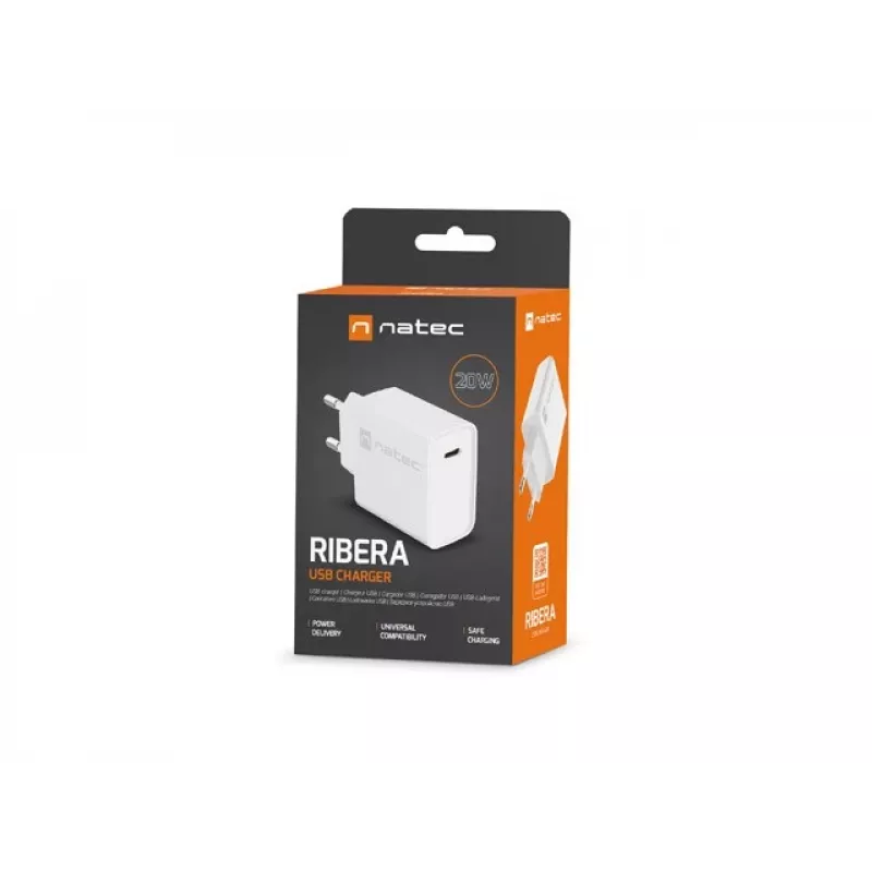 Sisene USB-C kiirlaadija NATEC RIBERA 12V 20W Quick Charge 3.0 valge
