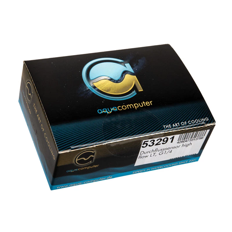 Vooluandur Aqua-Computer vooluandur high flow LT G1/4 — must, G1/4 ühendus, 51×42×30 mm