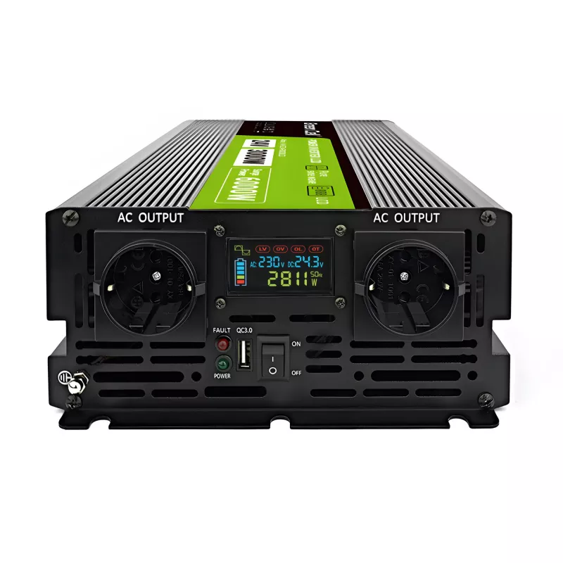 Autoinverter roheline Cell INVGC24P3000LCD 24V 3000W puhas siinuslaine, 230V 50Hz, LCD, tüüp F