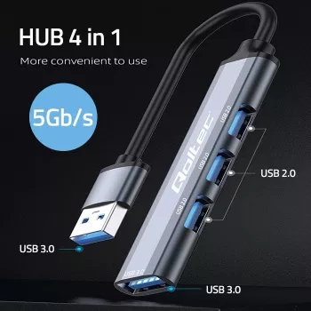 USB-jaotur QOLTEC 53793 — USB 3.0 sisend, 3× USB 2.0 porti