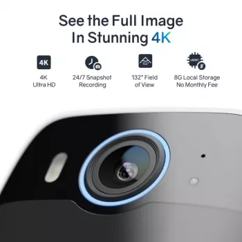 Safemo SC1 SolarCam, 4K UHD video, 8× suum, 132° vaateväli, öövaatlus, Wi-Fi 2,4 GHz, 1,5 W päikesepaneel, valge