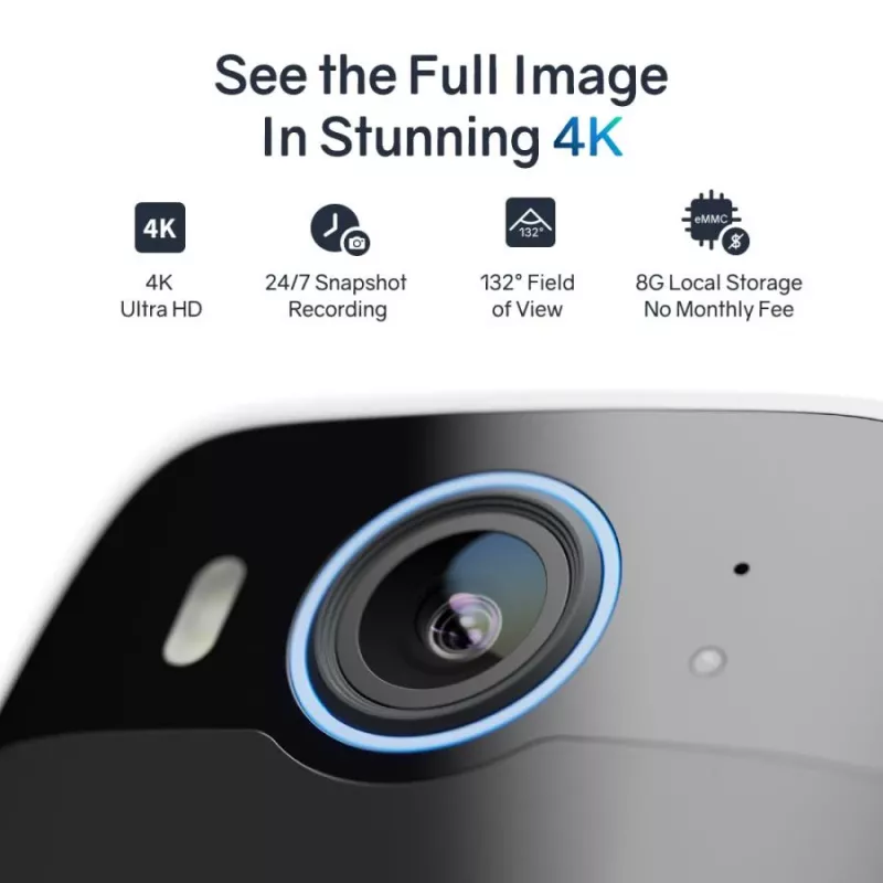 Safemo SC1 SolarCam, 4K UHD video, 8× suum, 132° vaateväli, öövaatlus, Wi-Fi 2,4 GHz, 1,5 W päikesepaneel, valge