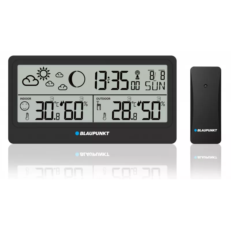 Ilmajaam BLAUPUNKT WS20BK — sise-/välistemperatuuri ja -niiskuse kuvamine, must, 1 sensor, LCD, patareitoide