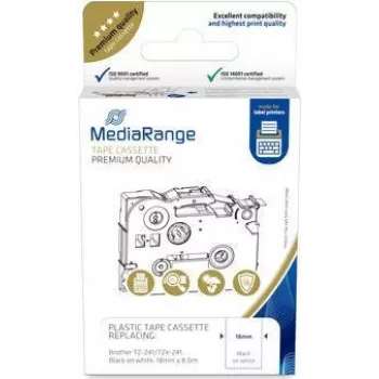 MediaRange Plastiklintkassett Brother TZ-241 18mm 8m must valgel