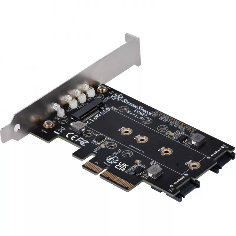 Silverstone SST-ECM27 M.2/SATA adapterkaart, PCIe 4.0, 1x M-Key, 2x SATA 6G - madal profiil