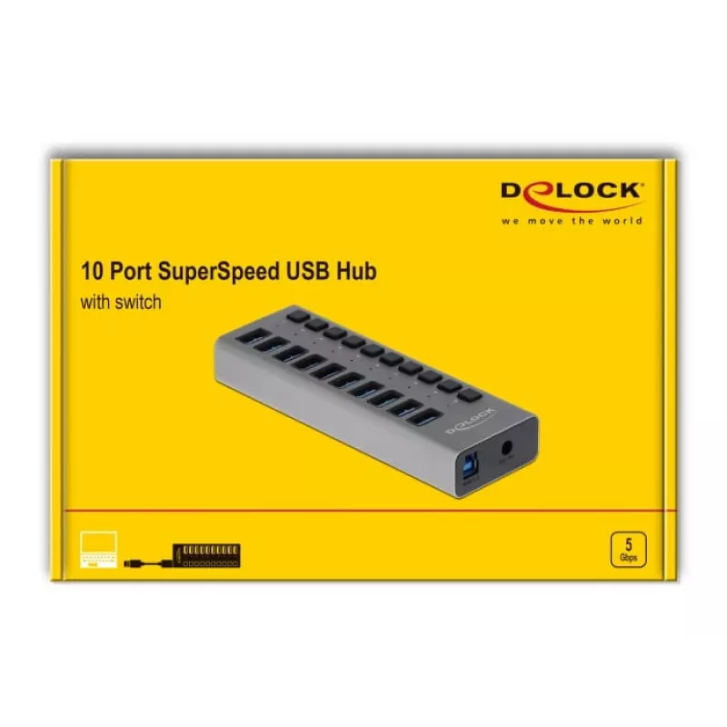 DeLOCK väline 5 Gbps USB-jaotur 10 pordiga + lüliti
