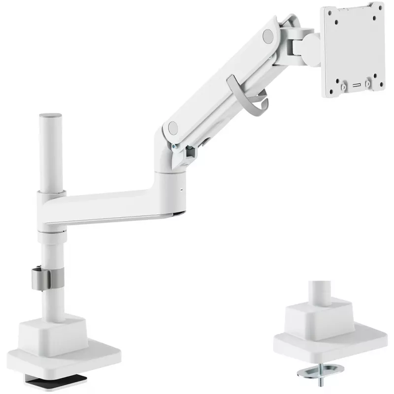 Monitor mount DIGITUS Single, clamp, 57 inch max, 27 kg capacity, VESA 75x75–100x100, Valge