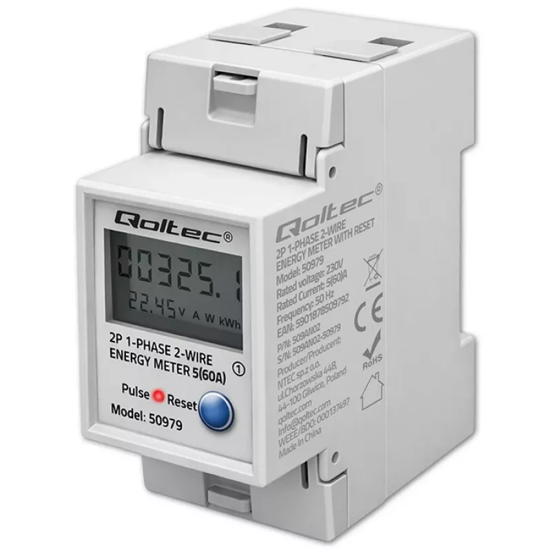 Energiaarvesti QOLTEC Ühefaasiline DIN-liistule 230V (MPN 50979)