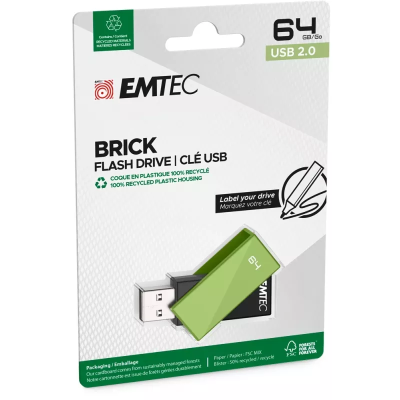 USB-mälupulk Emtec C350 Brick 64 GB USB Type-A Must Roheline