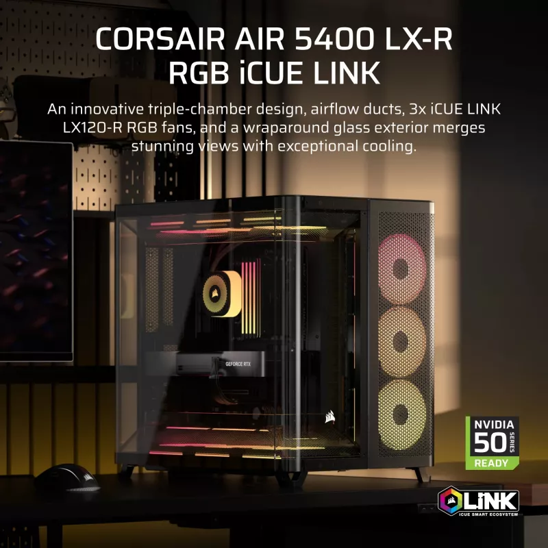 Corsair AIR 5400 LX-R RGB iCUE LINK Midi Tower Must