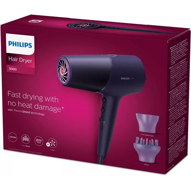 Föön Philips 5000 series BHD514/00, 2300 W, violetne, 6 kiirust, 6 soojusastet, ioonfunktsioon, külmaõhu puhumine