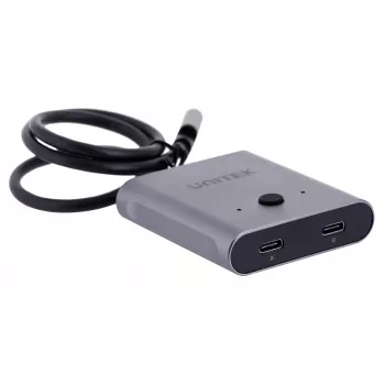 Dokkimisjaam Unitek D1078A — USB-C jaotur, 2x USB-C sisend, 1x USB-C väljund, 100 W PD, 4K tugi, max 3480×2160, hall