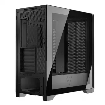 PC Case MODECOM VOLCANO EXPANSE T Midi Tower, karastatud klaas, USB-C, toetab micro ATX, GPU kuni 430 mm, CPU jahuti kuni 180 mm, 3x3,5 tolli pesa, 2x2,5 tolli, must
